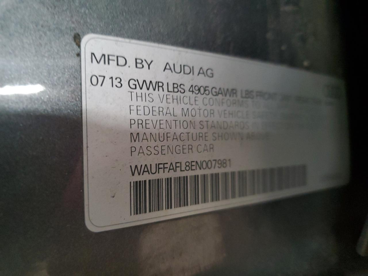 2014 Audi A4 VIN WAUFFAFL8EN007981 Copart auction photo, minor dent/scratches damage thumbnail 12