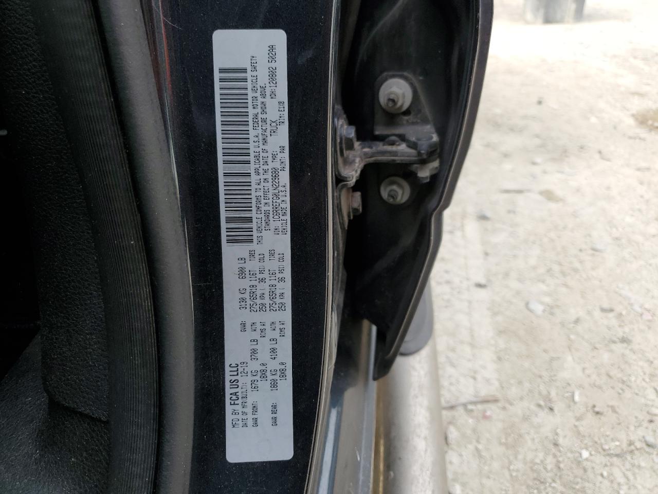 2020 RAM 1500 VIN 1C6RREFG0LN229680 Copart auction photo, water/flood damage thumbnail 12