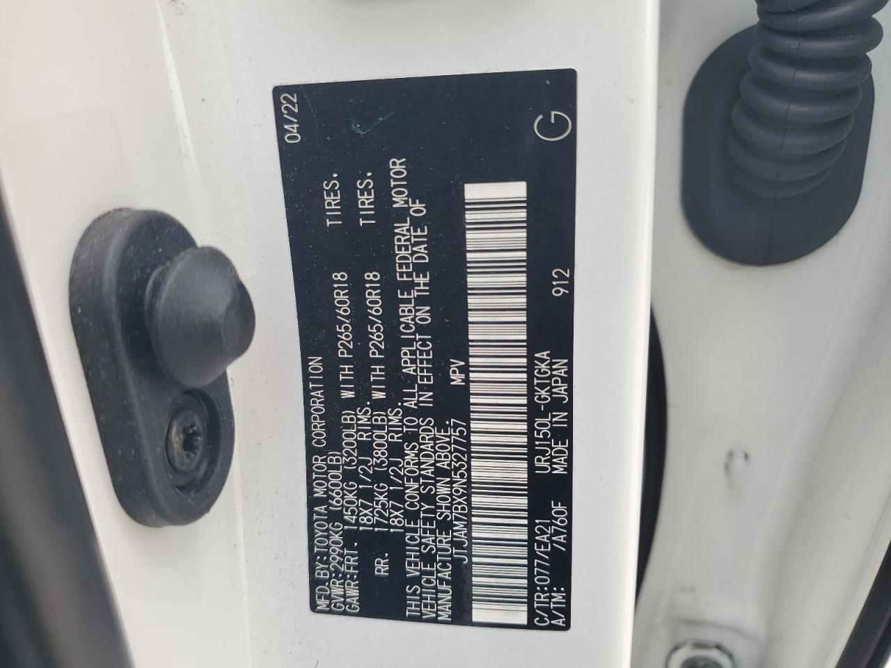 2022 Lexus GX VIN JTJAM7BX9N5327757 Copart auction photo, front end / minor dent/scratches damage thumbnail 14