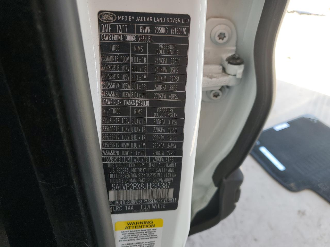 2018 Land Rover Range Rover VIN SALVP2RX8JH295387 Copart auction photo, front end damage thumbnail 14