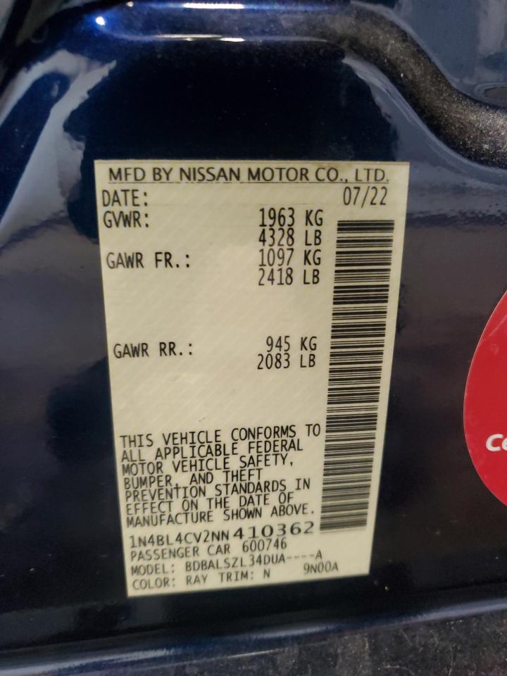 2022 Nissan Altima VIN 1N4BL4CV2NN410362 Copart auction photo, rear end damage thumbnail 13