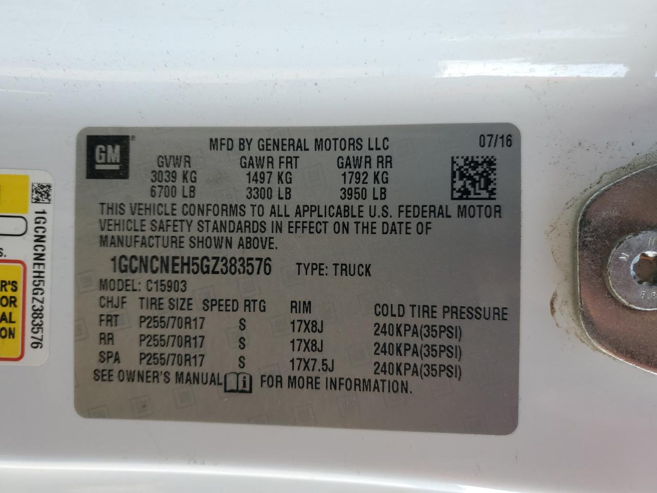 2016 Chevrolet Silverado VIN 1GCNCNEH5GZ383576 Copart auction photo, mechanical / rear end damage thumbnail 12