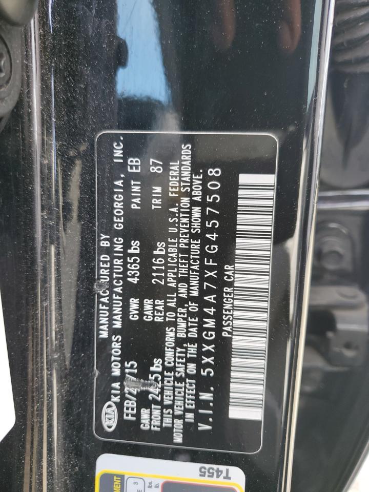 2015 KIA Optima VIN 5XXGM4A7XFG457508 Copart auction photo, front end damage thumbnail 12
