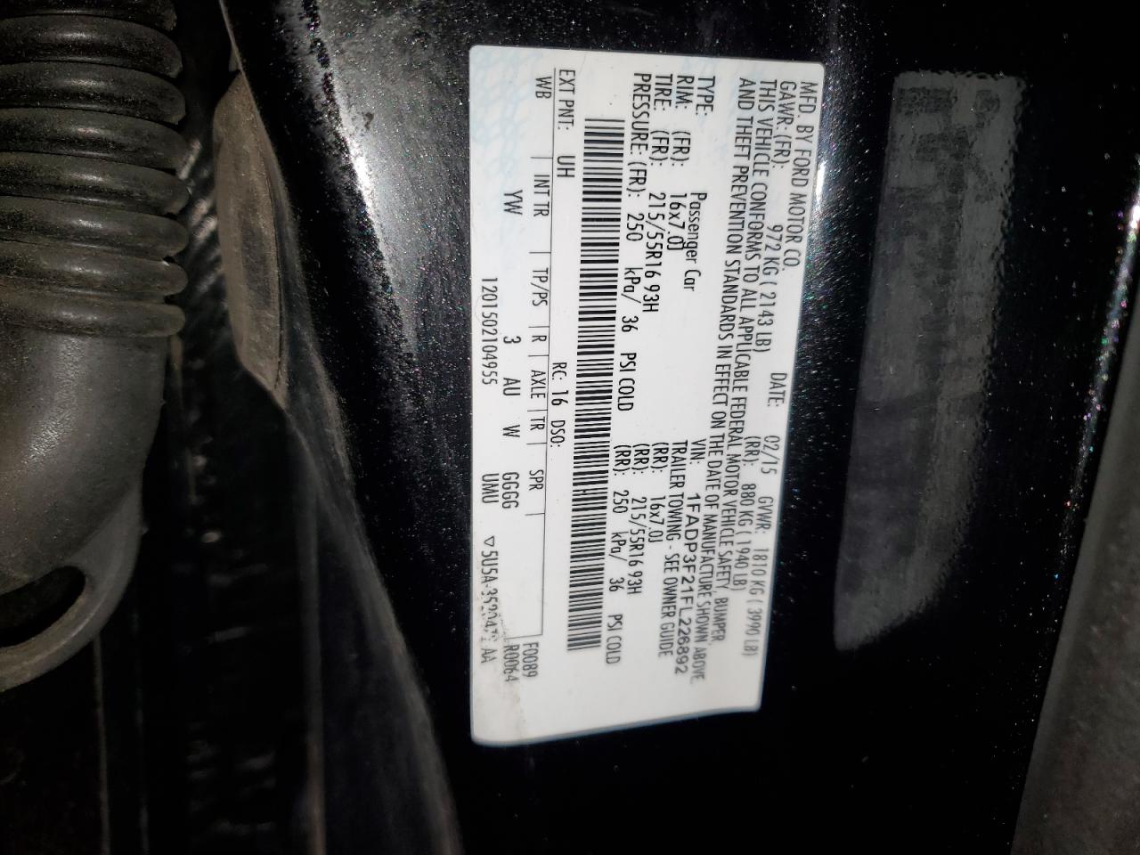 2015 Ford Focus VIN 1FADP3F21FL226892 Copart auction photo, minor dent/scratches / normal wear damage thumbnail 12