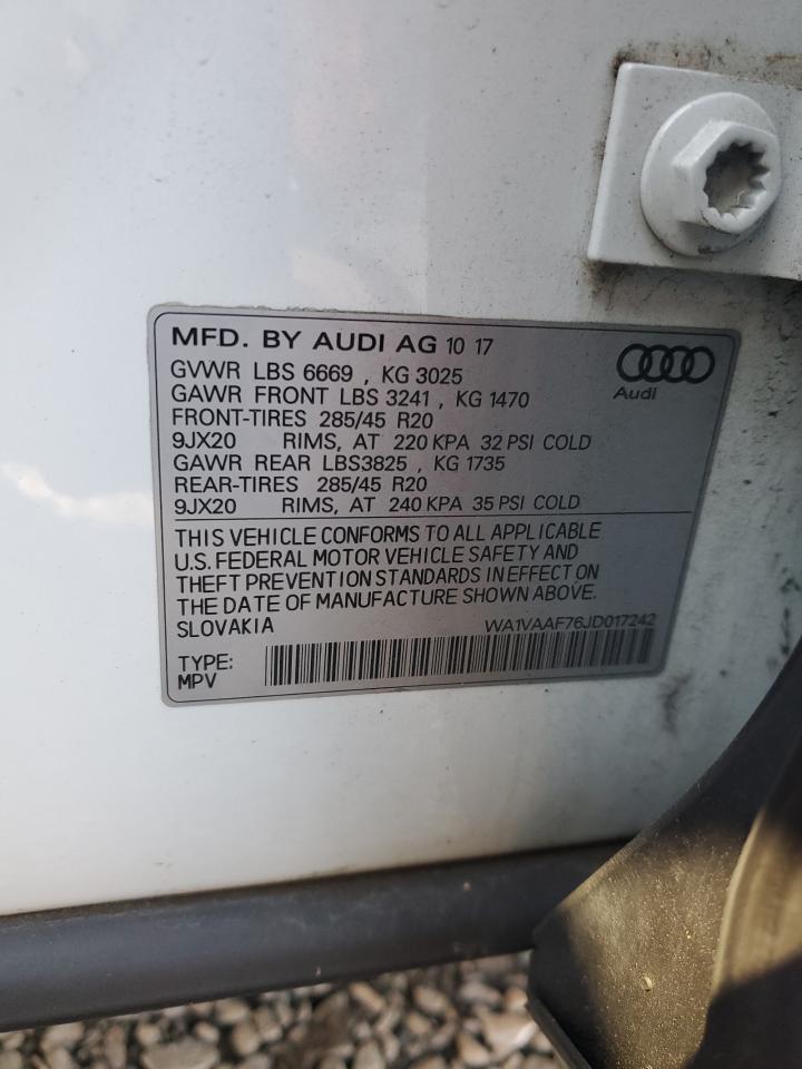 2018 Audi Q7 VIN WA1VAAF76JD017242 Copart auction photo, side / front end damage thumbnail 15