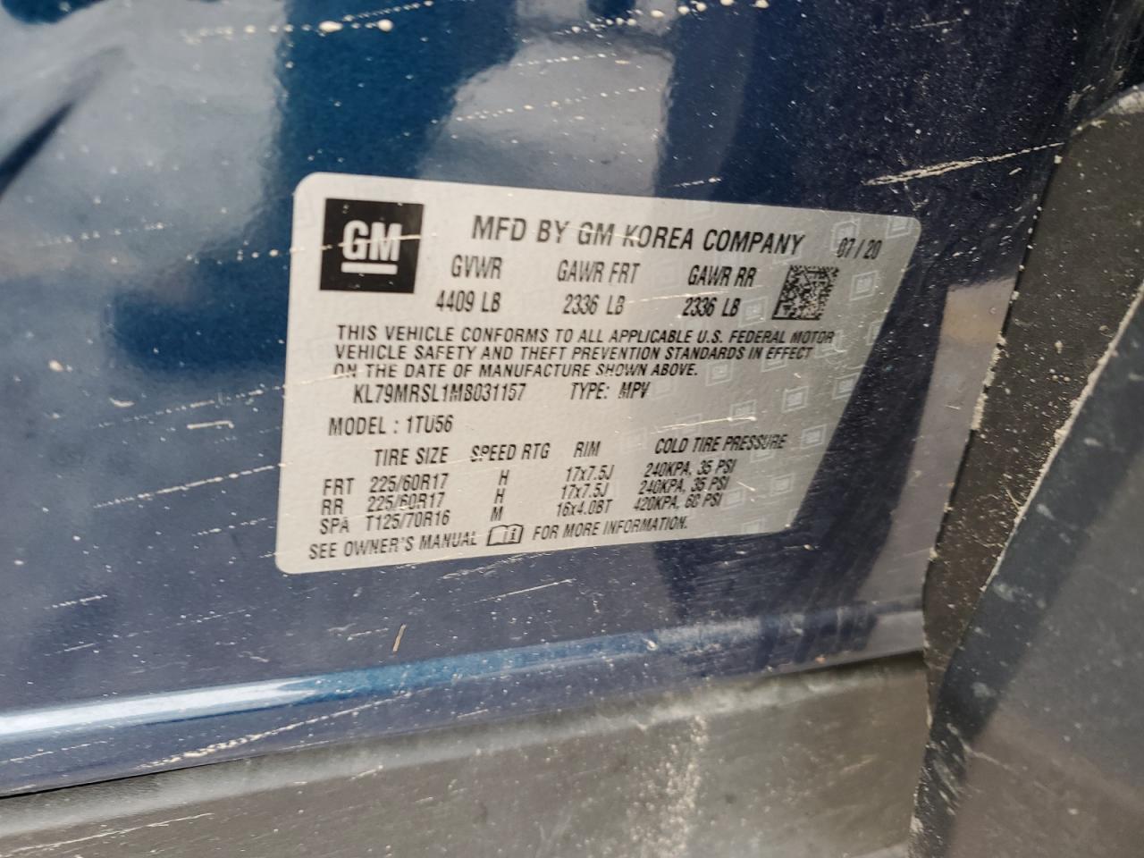 2021 Chevrolet TrailBlazer VIN KL79MRSL1MB031157 Copart auction photo, front end damage thumbnail 15