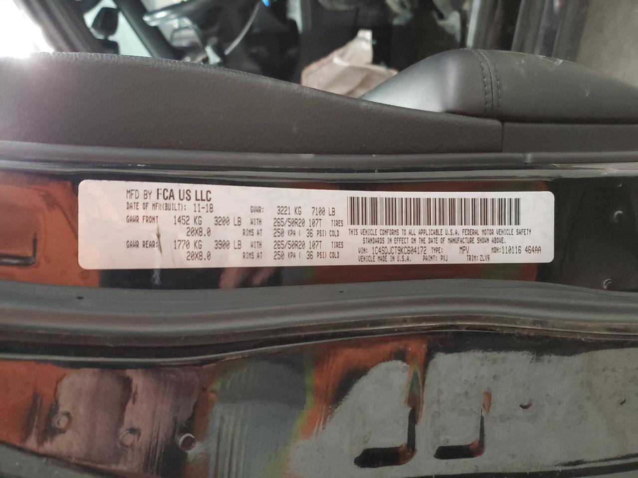 2019 Dodge Durango VIN 1C4SDJCT9KC604172 Copart auction photo, front end damage thumbnail 15