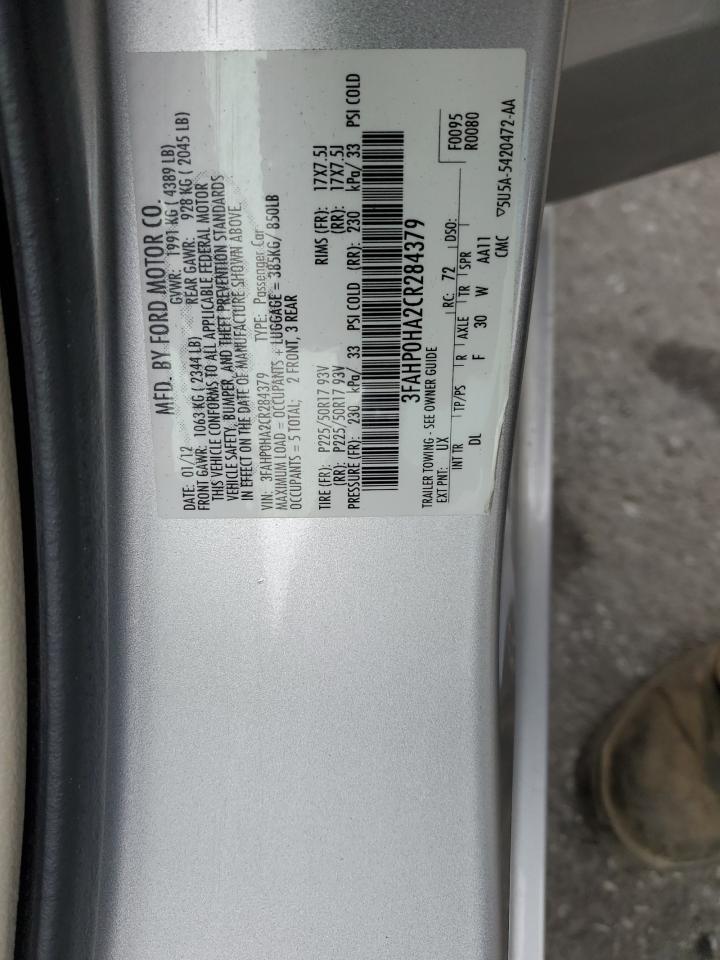 2012 Ford Fusion VIN 3FAHP0HA2CR284379 Copart auction photo, front end / side damage thumbnail 13
