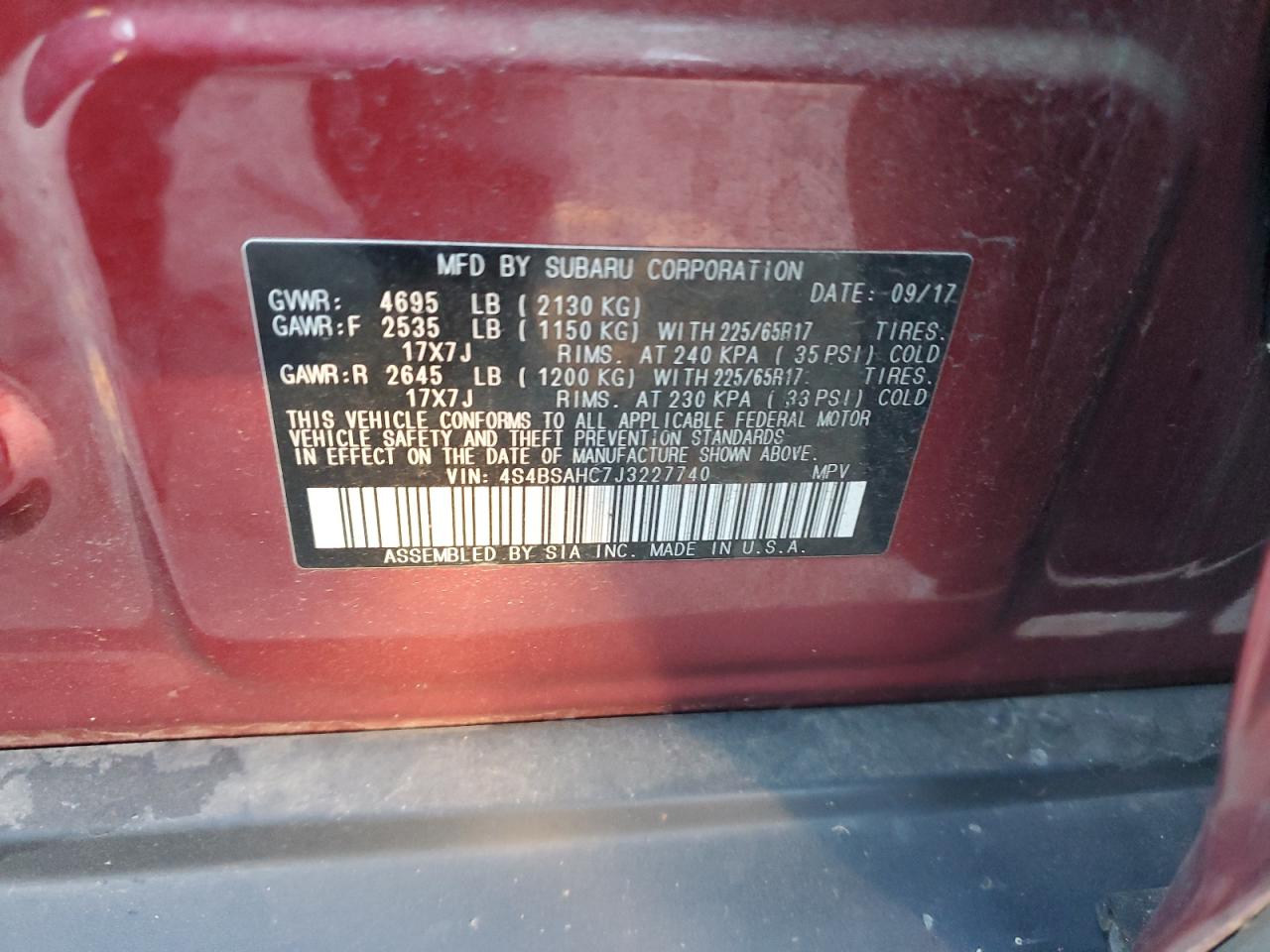2018 Subaru Outback VIN 4S4BSAHC7J3227740 Copart auction photo, front end / undercarriage damage thumbnail 14