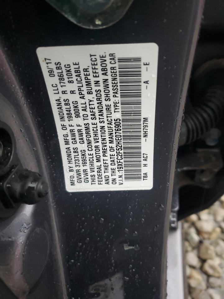2017 Honda Civic VIN 19XFC2F52HE076905 Copart auction photo, front end damage thumbnail 14