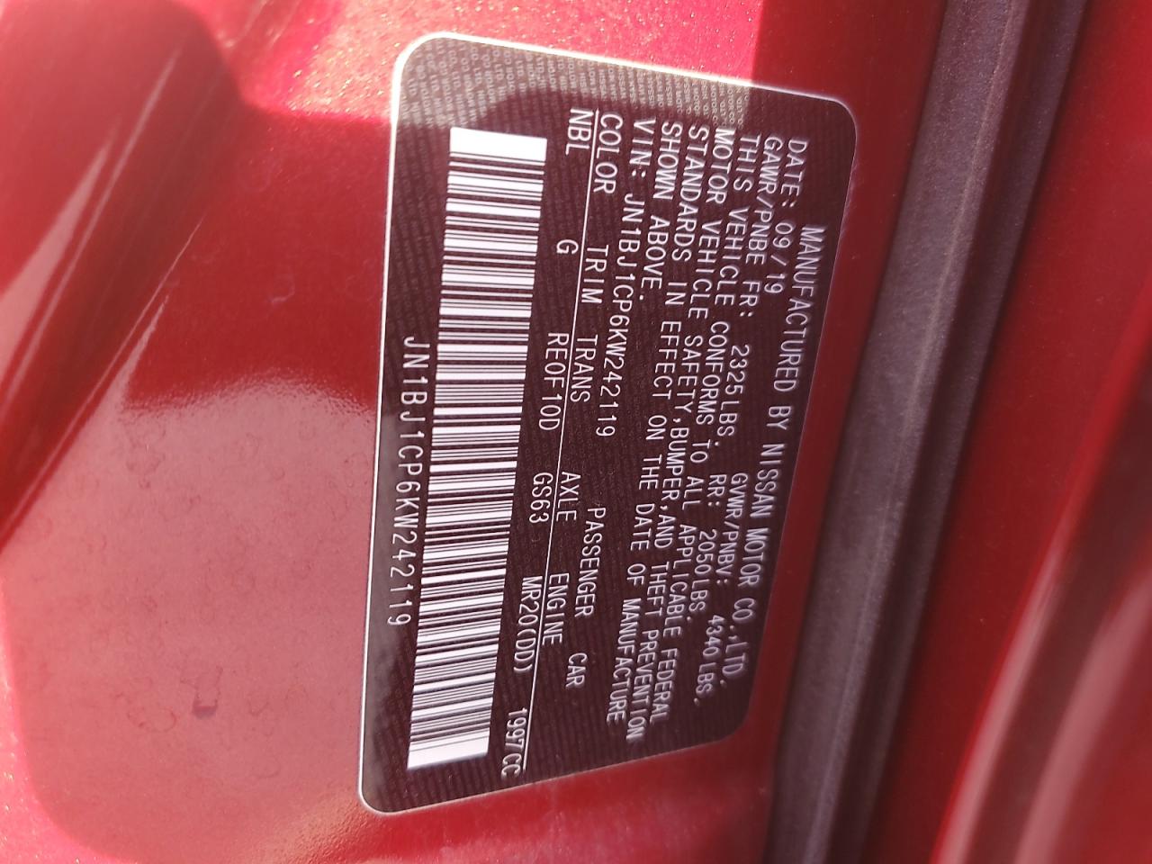 2019 Nissan Rogue VIN JN1BJ1CP6KW242119 Copart auction photo, front end / side damage thumbnail 14