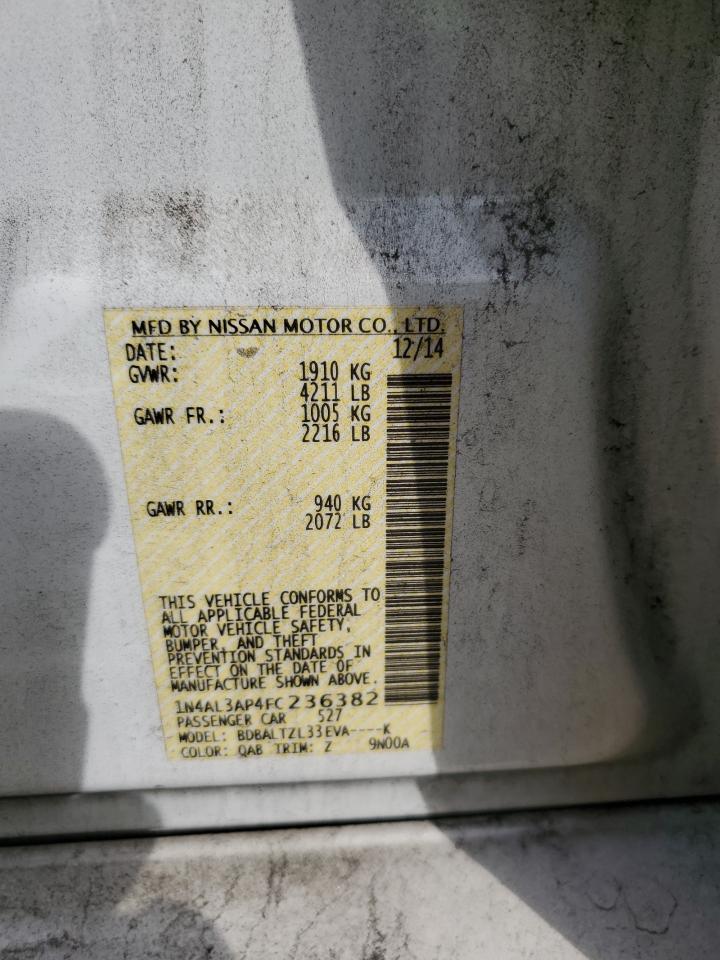 2015 Nissan Altima VIN 1N4AL3AP4FC236382 Copart auction photo, rear end damage thumbnail 12