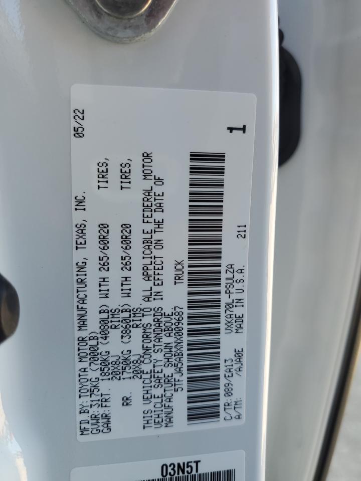 2022 Toyota Tundra VIN 5TFJA5ABXNX009687 Copart auction photo, front end / minor dent/scratches damage thumbnail 12