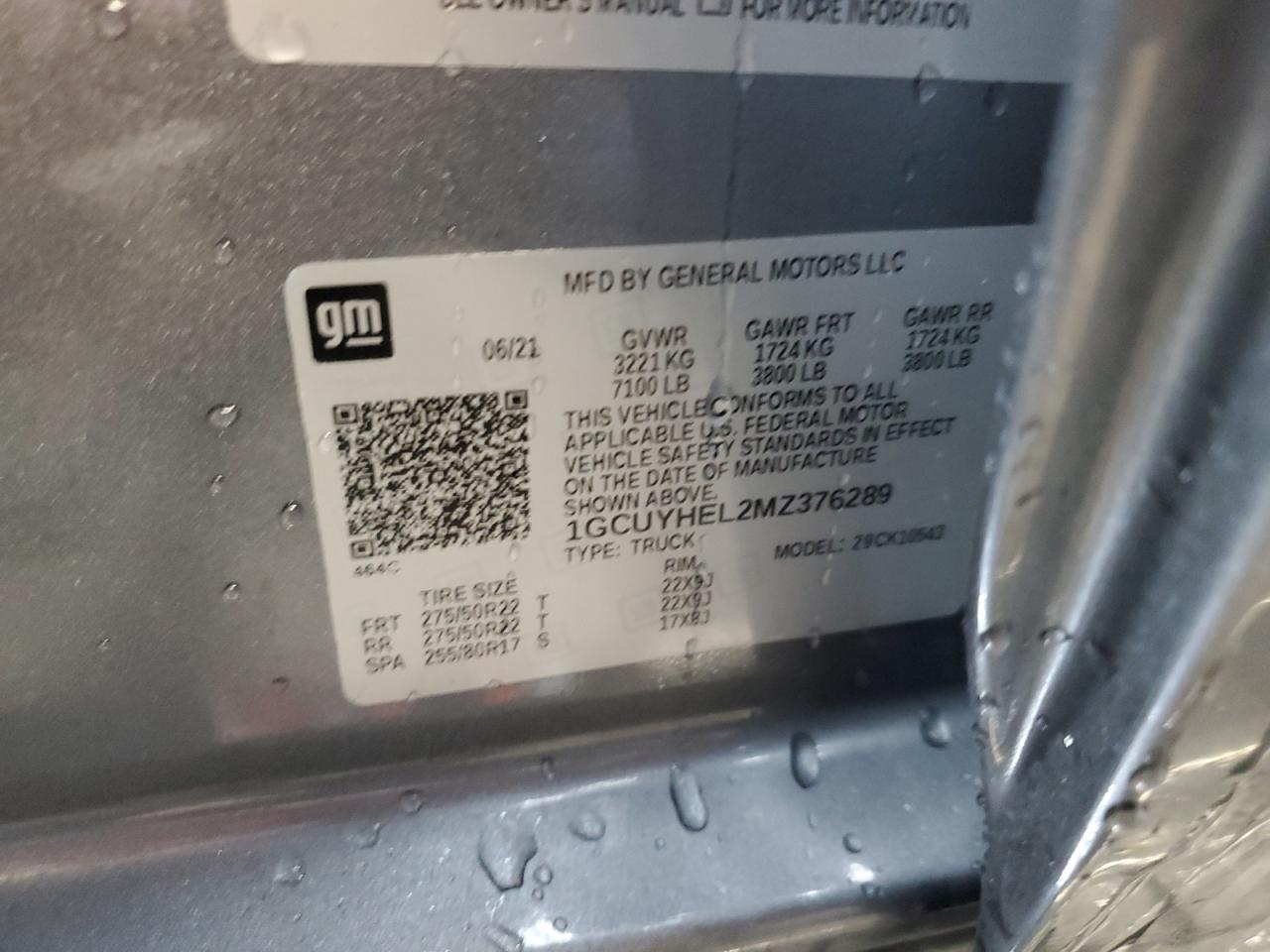 2021 Chevrolet Silverado VIN 1GCUYHEL2MZ376289 Copart auction photo, front end damage thumbnail 12