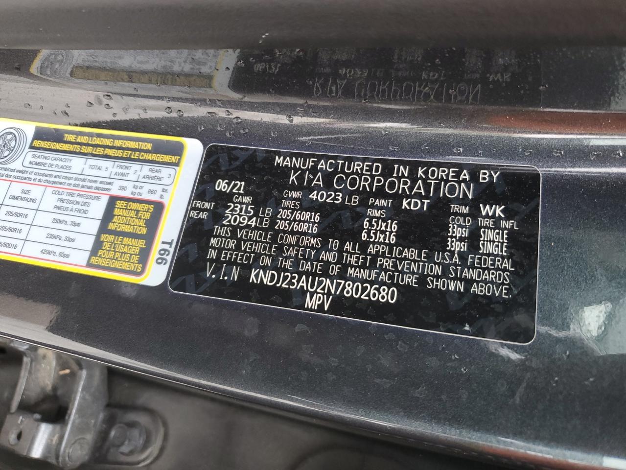 2022 KIA Soul VIN KNDJ23AU2N7802680 Copart auction photo, all over damage thumbnail 14