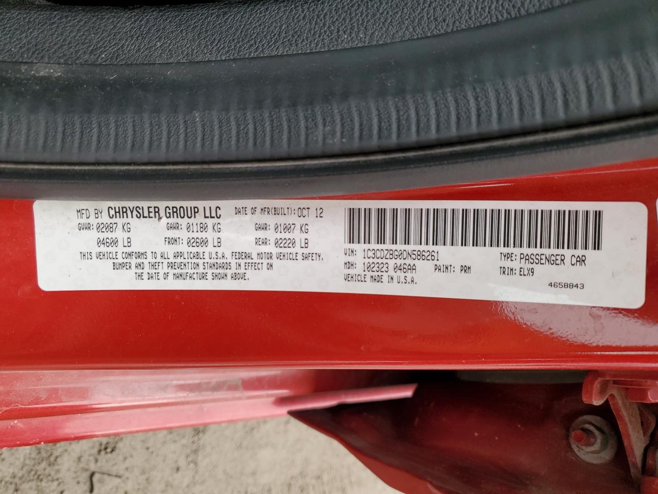 2013 Dodge Avenger VIN 1C3CDZBG0DN586261 Copart auction photo, front end damage thumbnail 12