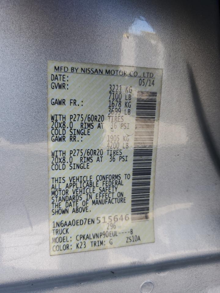 2014 Nissan Titan VIN 1N6AA0ED7EN515646 Copart auction photo, side / rear end damage thumbnail 15