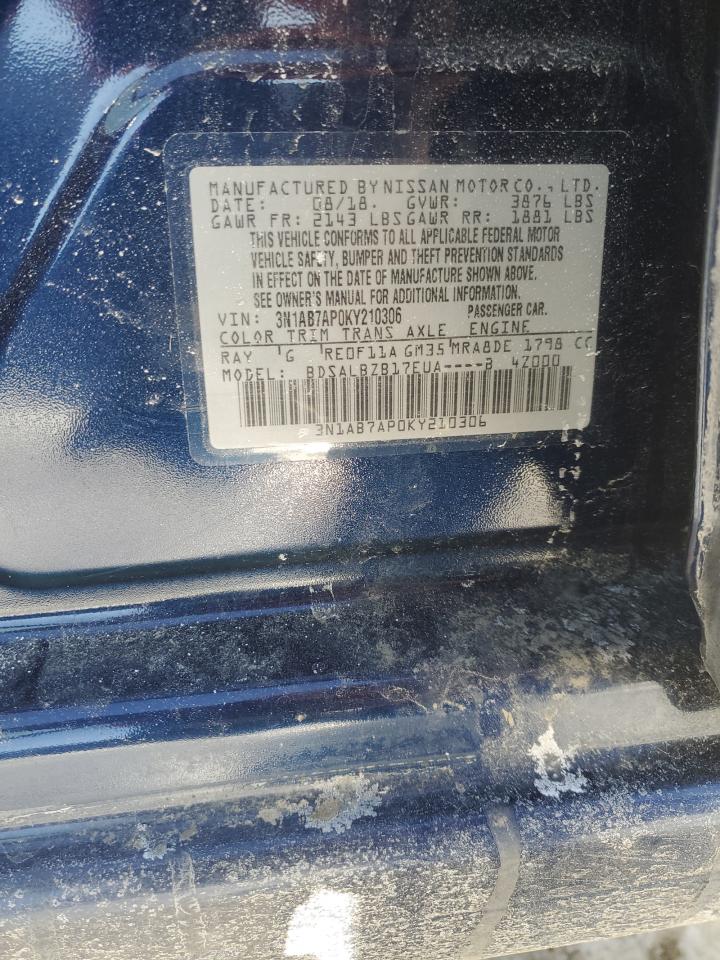 2019 Nissan Sentra VIN 3N1AB7AP0KY210306 Copart auction photo, front end / side damage thumbnail 12