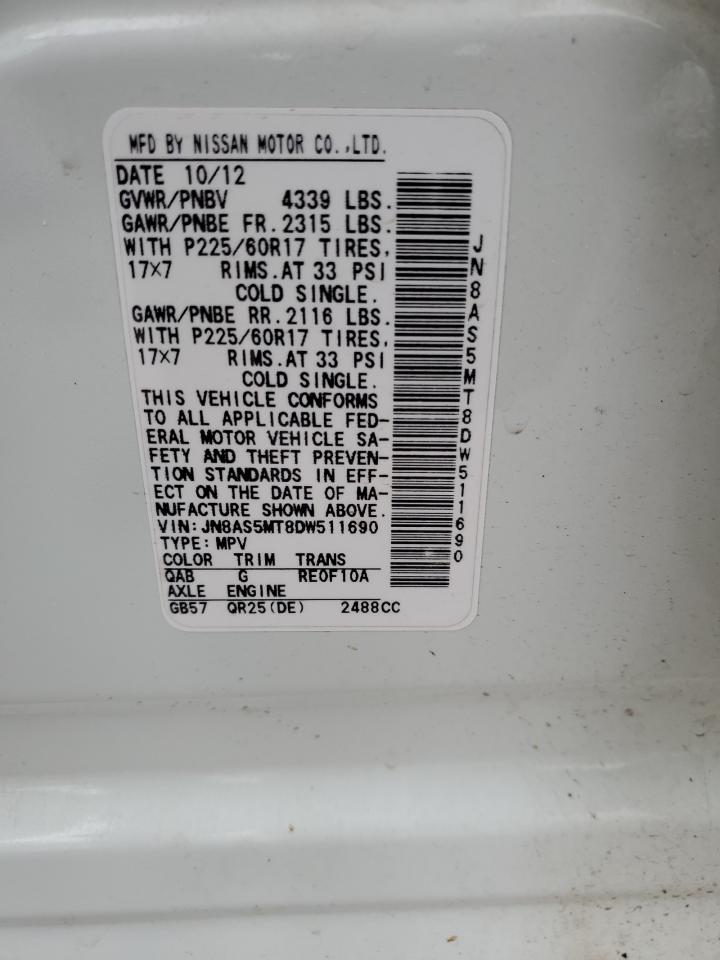 2013 Nissan Rogue VIN JN8AS5MT8DW511690 Copart auction photo, front end damage thumbnail 13