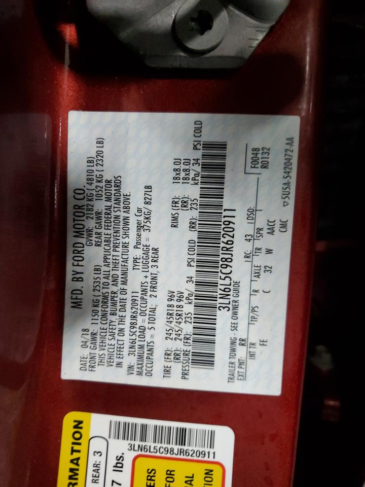 2018 Lincoln MKZ VIN 3LN6L5C98JR620911 Copart auction photo, rear end damage thumbnail 12