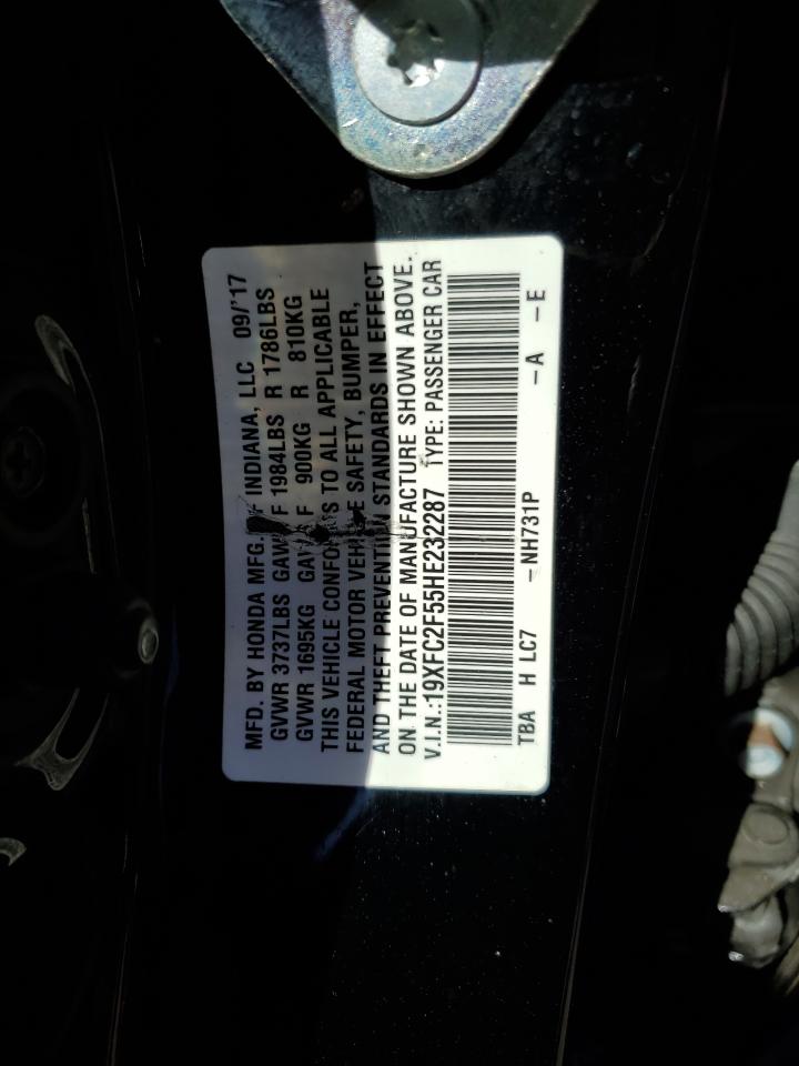2017 Honda Civic VIN 19XFC2F55HE232287 Copart auction photo, front end damage thumbnail 12