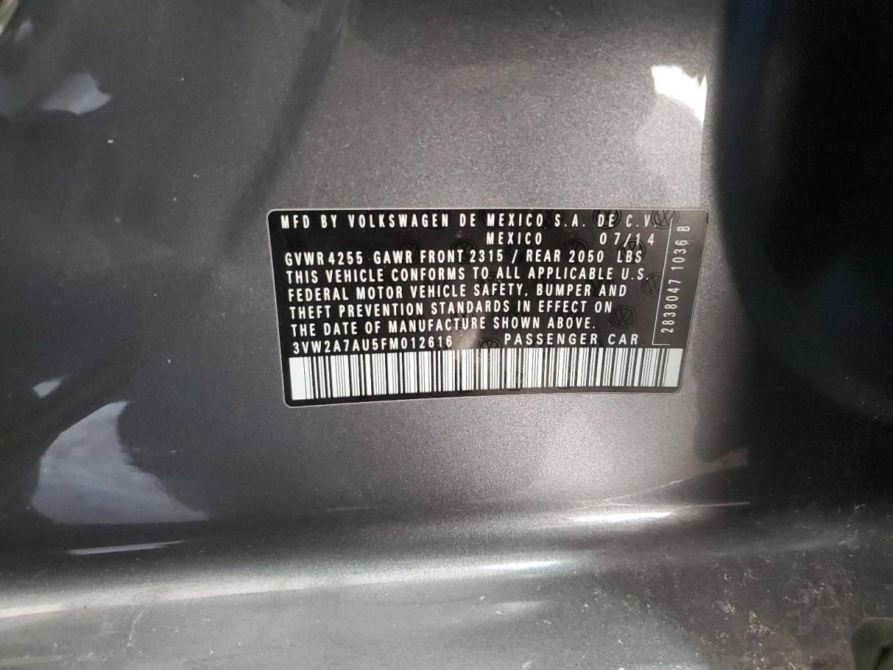 2015 Volkswagen Golf VIN 3VW2A7AU5FM012616 Copart auction photo, side damage thumbnail 12