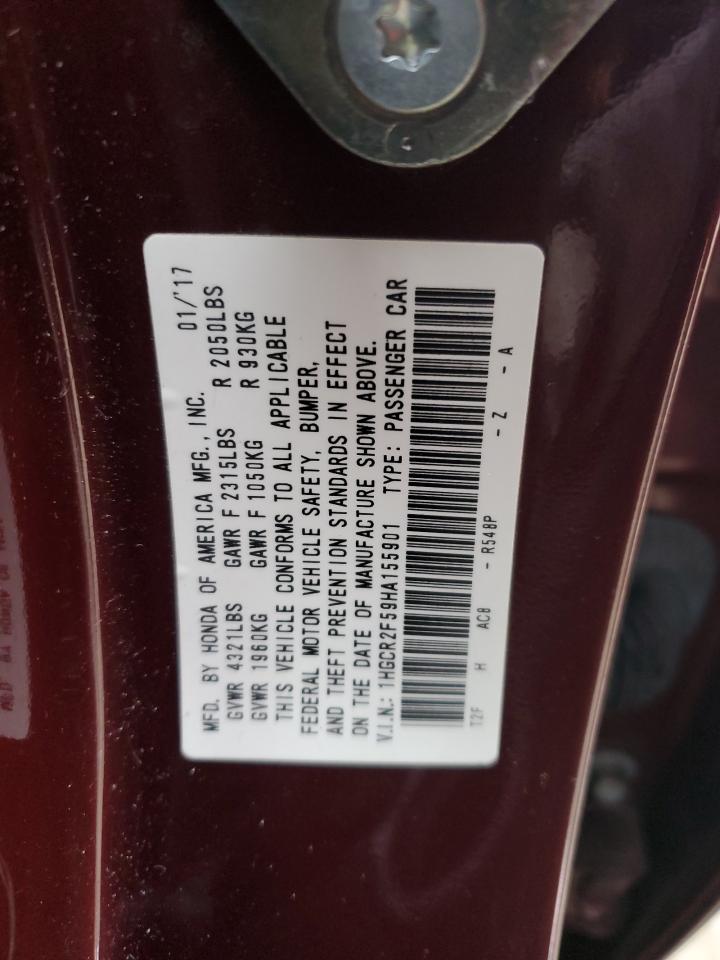 2017 Honda Accord VIN 1HGCR2F59HA155901 Copart auction photo, front end damage thumbnail 13