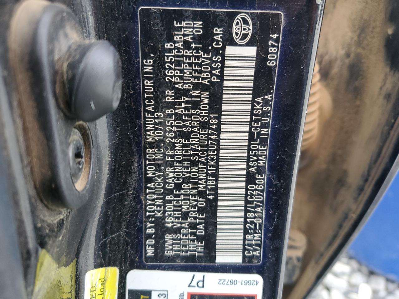 2014 Toyota Camry VIN 4T1BF1FK3EU747481 Copart auction photo, side / front end damage thumbnail 15
