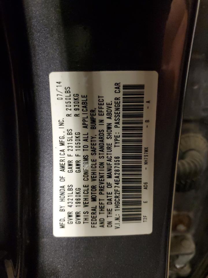 2014 Honda Accord VIN 1HGCR2F74EA287056 Copart auction photo, front end damage thumbnail 13