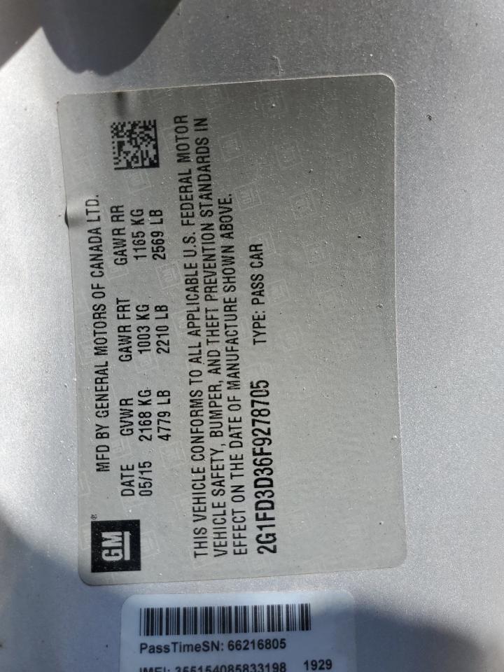 2015 Chevrolet Camaro VIN 2G1FD3D36F9278705 Copart auction photo, front end damage thumbnail 13