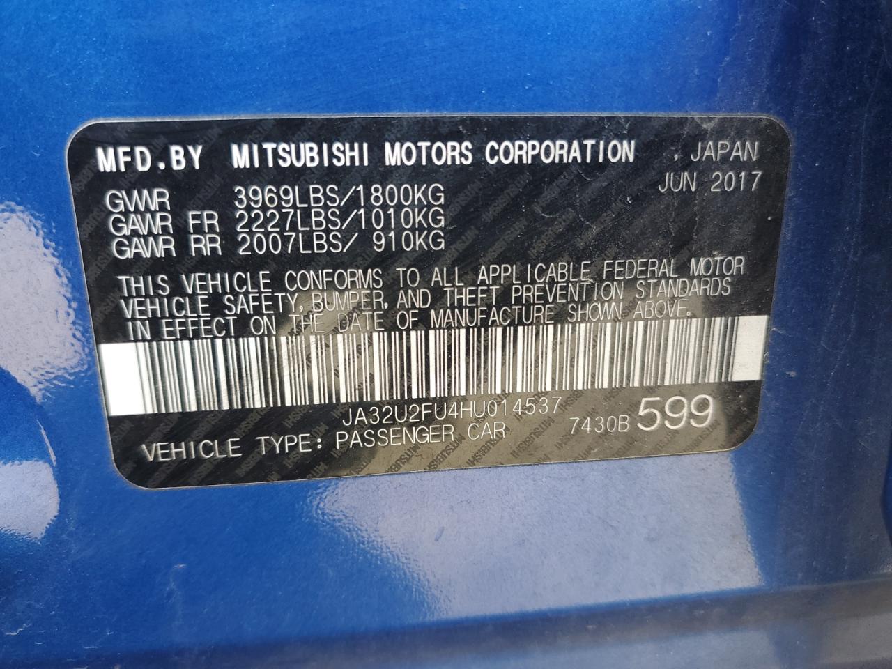 2017 Mitsubishi Lancer VIN JA32U2FU4HU014537 Copart auction photo, frame damage / front end damage thumbnail 12
