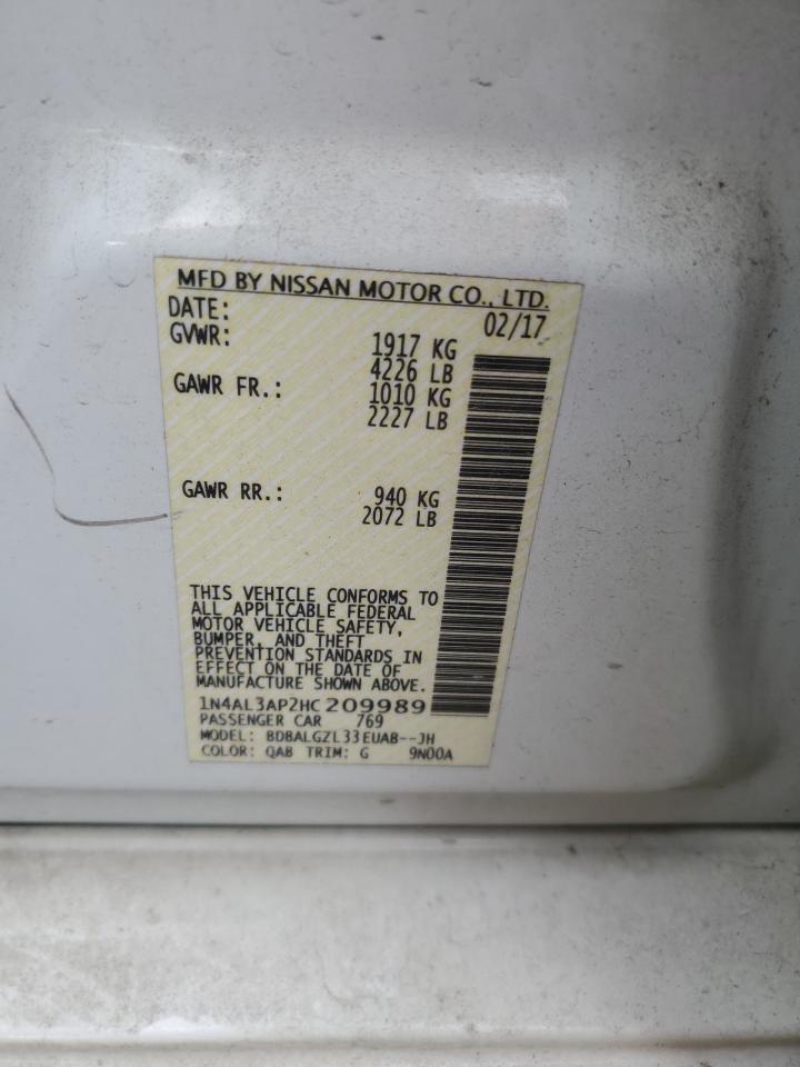 2017 Nissan Altima VIN 1N4AL3AP2HC209989 Copart auction photo, rear end / side damage thumbnail 12