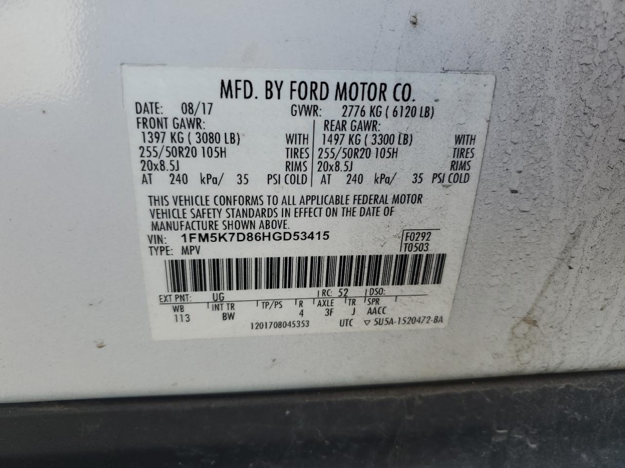 2017 Ford Explorer VIN 1FM5K7D86HGD53415 Copart auction photo, front end damage thumbnail 13