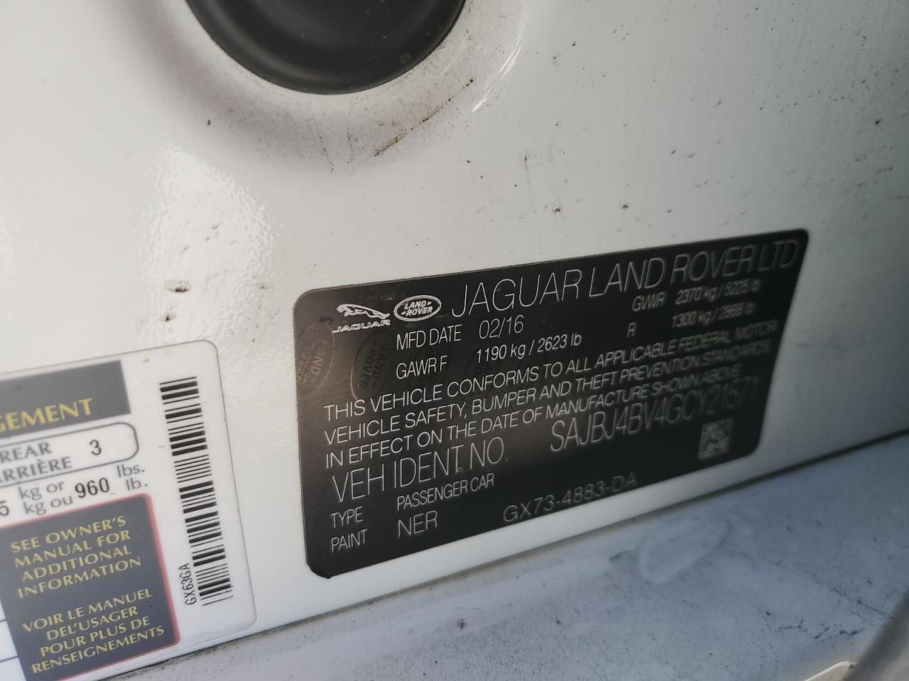 2016 Jaguar XF VIN SAJBJ4BV4GCY21571 Copart auction photo, normal wear damage thumbnail 12