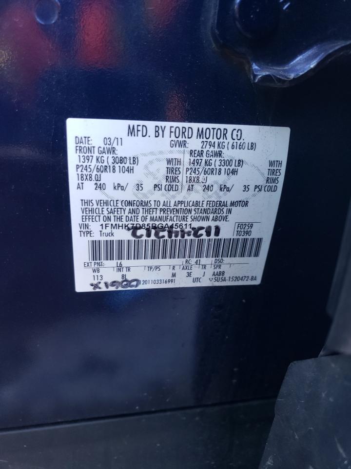2011 Ford Explorer VIN 1FMHK7D85BGA45611 Copart auction photo, front end damage thumbnail 13
