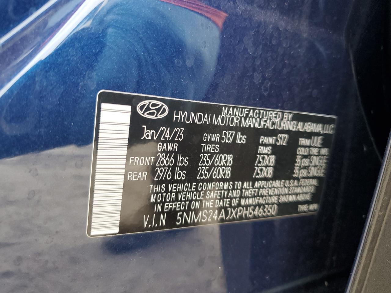 2023 Hyundai Santa Fe VIN 5NMS24AJXPH546350 Copart auction photo, all over damage thumbnail 14