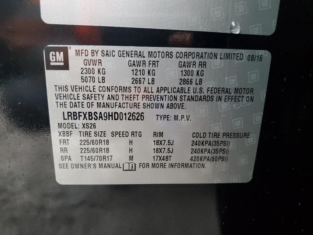 2017 Buick Envision VIN LRBFXBSA9HD012626 Copart auction photo, front end damage thumbnail 15
