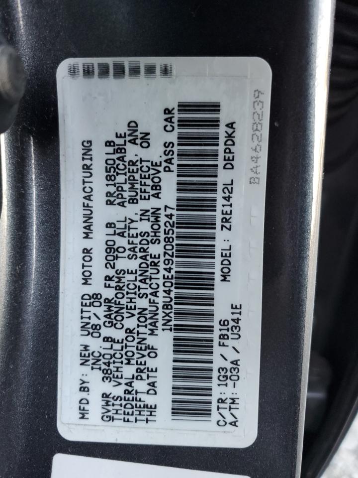 2009 Toyota Corolla VIN 1NXBU40E49Z085247 Copart auction photo, front end / side damage thumbnail 12