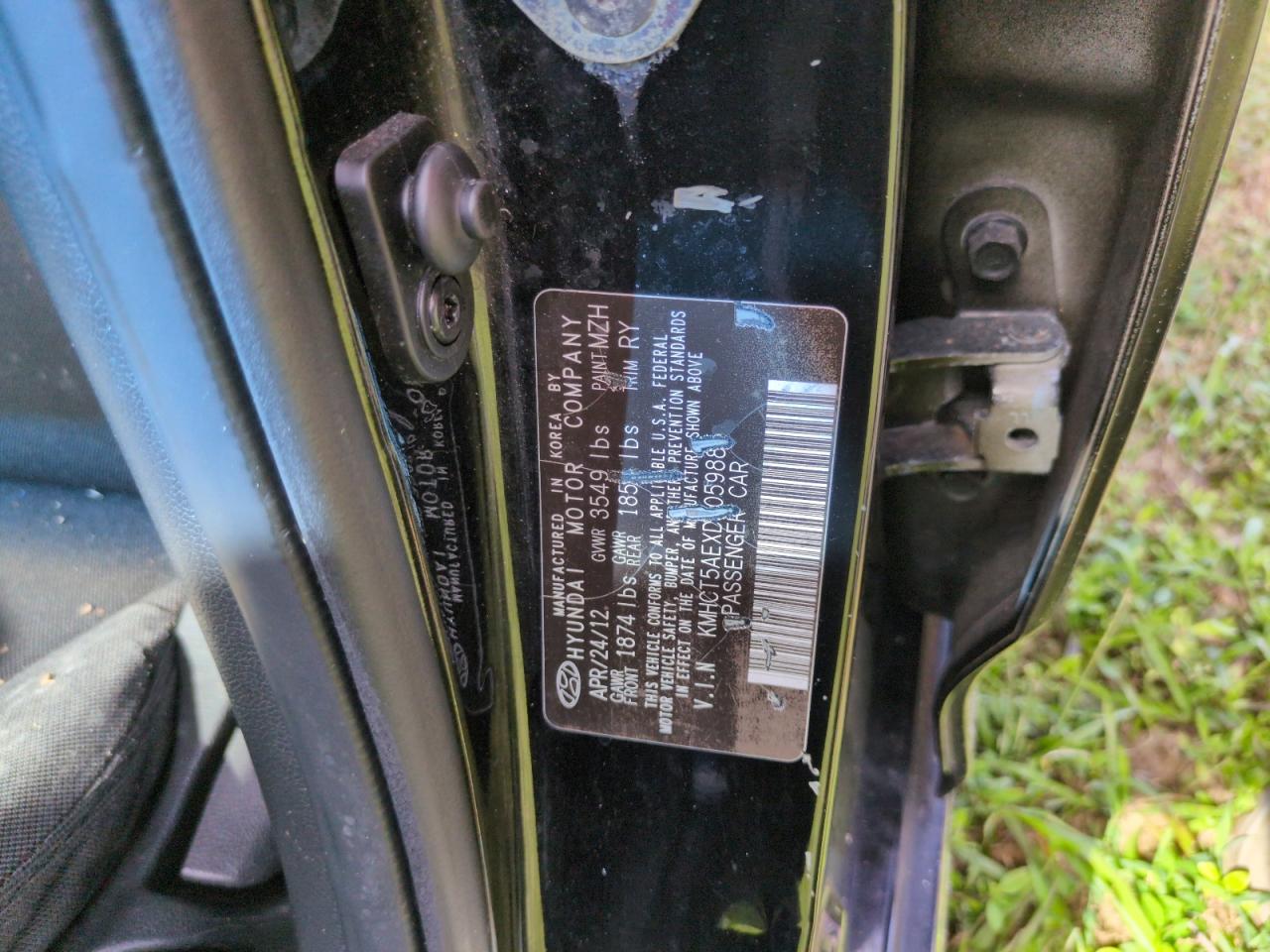 2013 Hyundai Accent VIN KMHCT5AEXDU059885 Copart auction photo, water/flood damage thumbnail 13