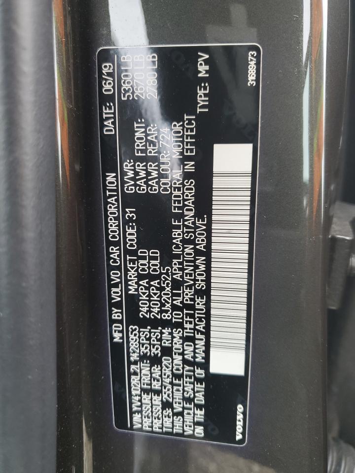 2020 Volvo XC60 VIN YV4102RL2L1428953 Copart auction photo, front end damage thumbnail 15