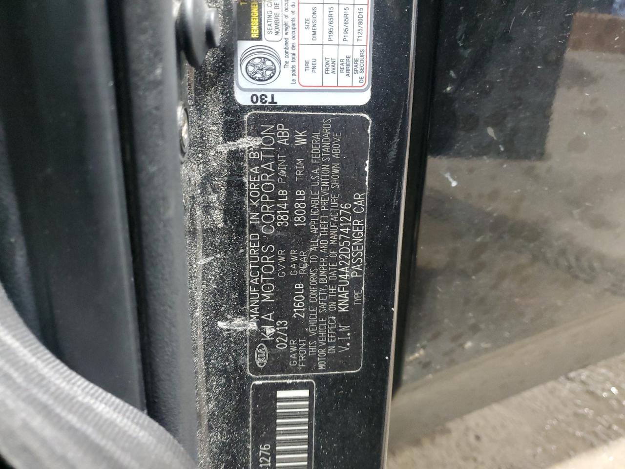 2013 KIA Forte VIN KNAFU4A22D5741276 Copart auction photo, front end / side damage thumbnail 13
