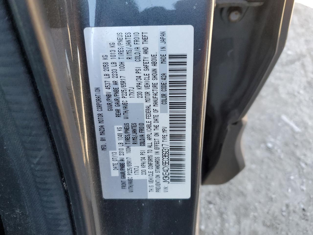 2014 Mazda CX-5 VIN JM3KE4CY6E0369317 Copart auction photo, front end / side damage thumbnail 13