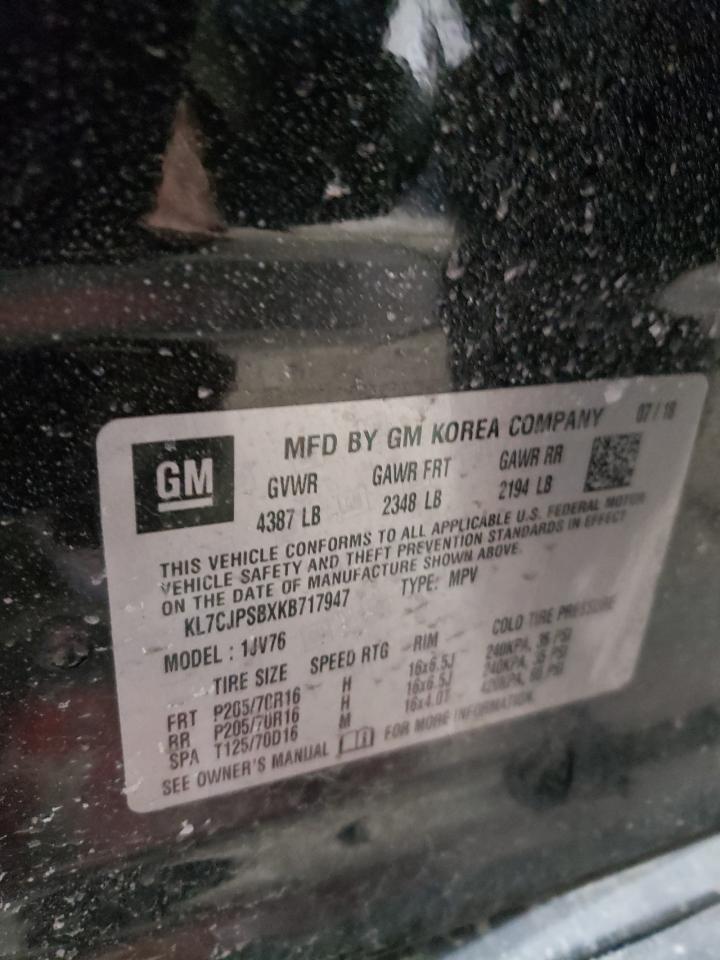 2019 Chevrolet Trax VIN KL7CJPSBXKB717947 Copart auction photo, front end damage thumbnail 14