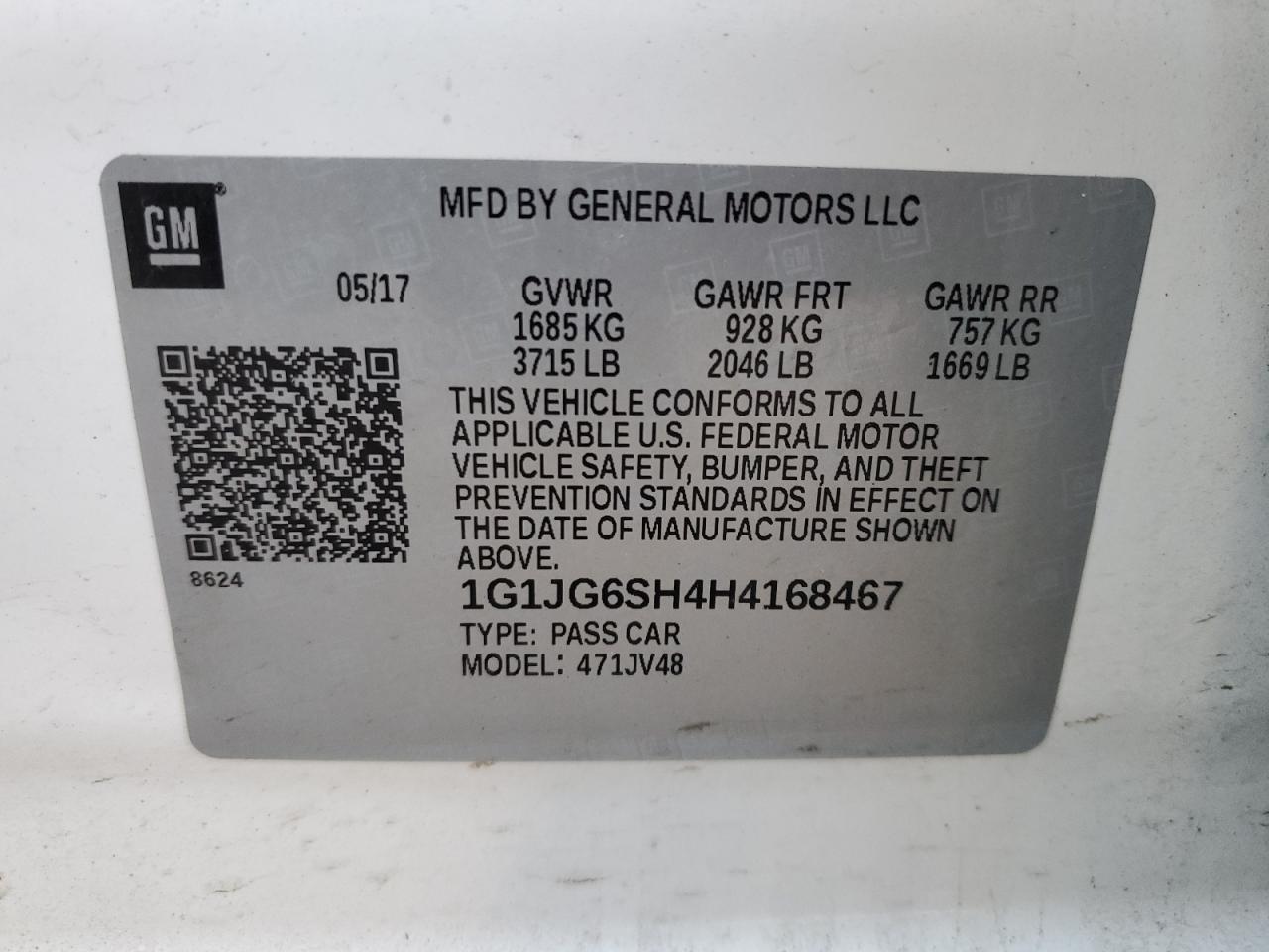 2017 Chevrolet Sonic VIN 1G1JG6SH4H4168467 Copart auction photo, front end / minor dent/scratches damage thumbnail 12