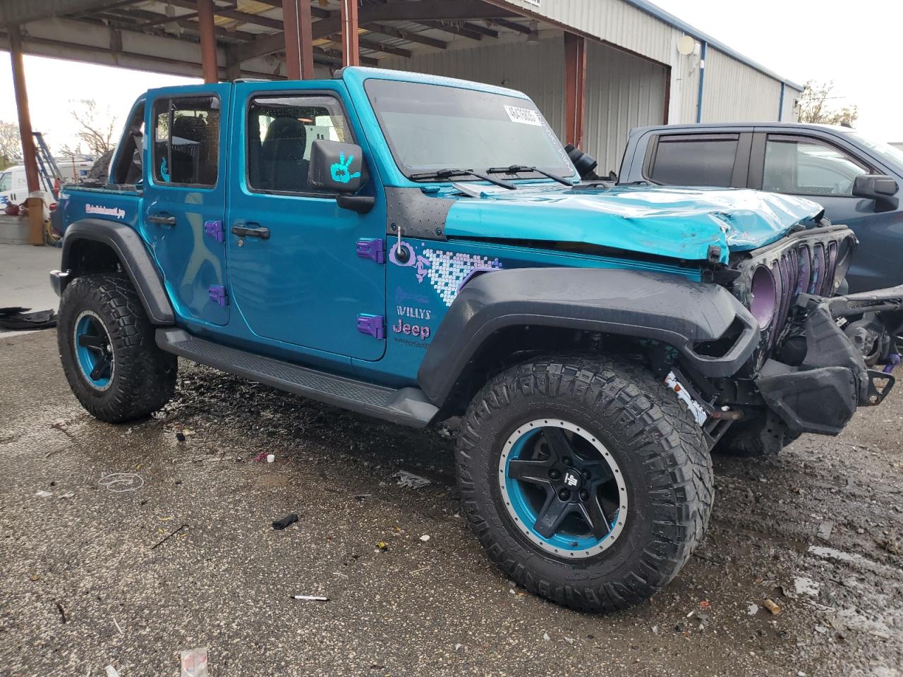 2020 Jeep Wrangler VIN 1C4HJXDG5LW173904 Copart auction photo, front end / side damage thumbnail 4