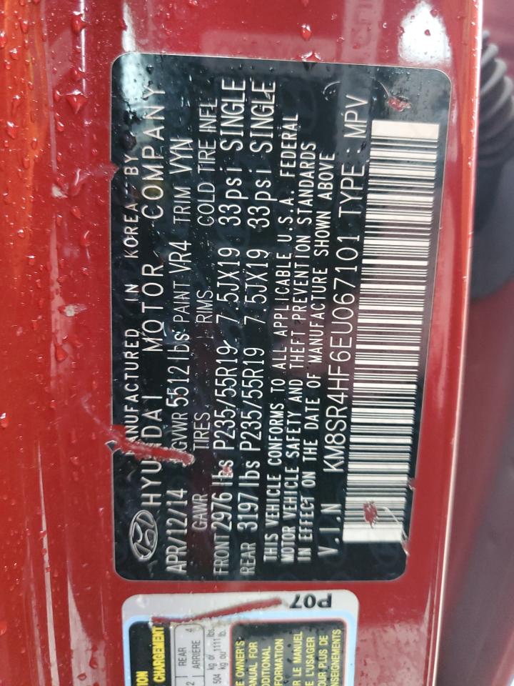 2014 Hyundai Santa Fe VIN KM8SR4HF6EU067101 Copart auction photo, mechanical / damage history damage thumbnail 13