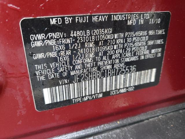 2011 Subaru Forester VIN JF2SHBBC1BH725536 Copart auction photo, mechanical / all over damage thumbnail 13