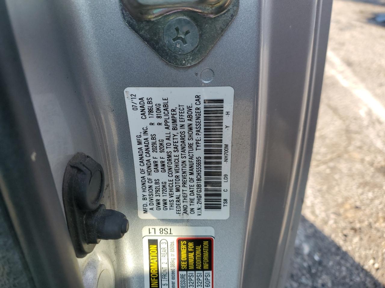 2012 Honda Civic VIN 2HGFG3B18CH555695 Copart auction photo, side / minor dent/scratches damage thumbnail 12