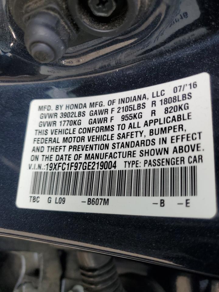 2016 Honda Civic VIN 19XFC1F97GE219004 Copart auction photo, all over damage thumbnail 14