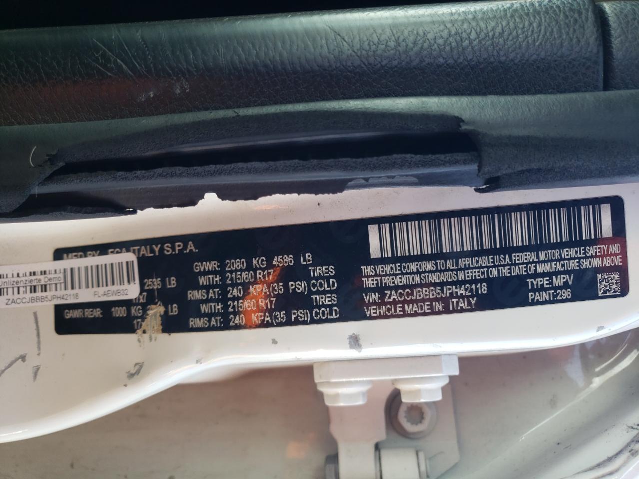 2018 Jeep Renegade VIN ZACCJBBB5JPH42118 Copart auction photo, rear end / front end damage thumbnail 13